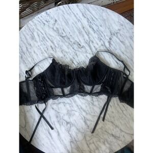 VICTORIA'S SECRET DESIGNER COLLECTION LACE CORSET BRA Black Bustier Bows 36D